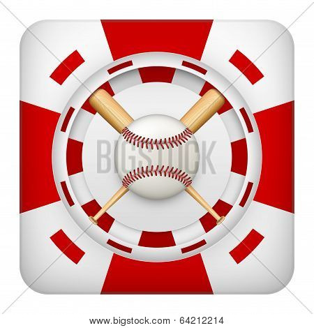 Square red casino chips of baseball sports betting