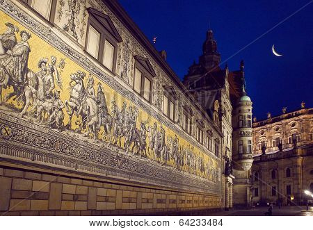Dresden Procession of Princes Mosaic by night
