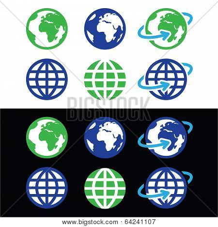 Globe earth vector icons in color