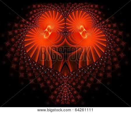 Symbolic diamond heart-shaped red heart that symbolizes love. Fractal art graphics