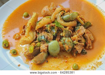 Spicy Boar mixed with spices on plate