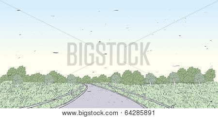 Vintage Line Art Landscape