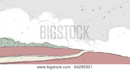 Vintage Line Art Landscape