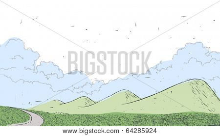 Vintage Line Art Landscape