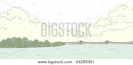 Vintage Line Art Landscape