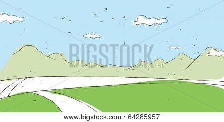 Vintage Line Art Landscape