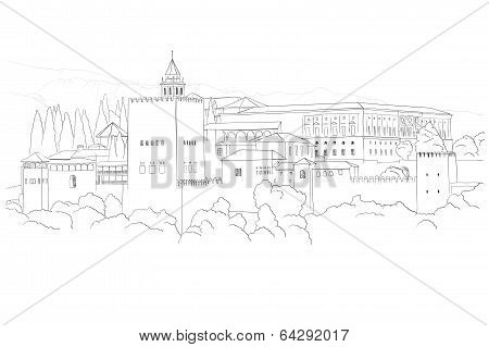 urban sketch of Alhambra in Granada, Spain