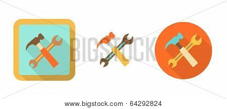 Three Retro Icons With Hammer And Wrench