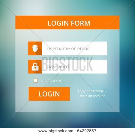 Orange Login Form Suitable For Flat Design, Illustration