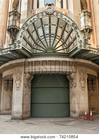 Closed entrance of old building Barcelona, Spain