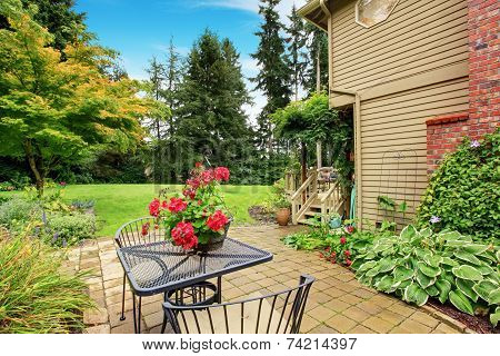 Walkout Patio With Table Set And Flower Pot