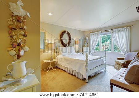 White Bedroom Interior In Old Fashion Style