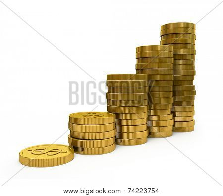 Business Graph with arrow and coins showing profits and gains