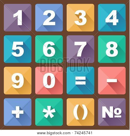 Set Of Flat Icons For Mobile App And Web With Long Shadows