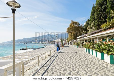 Massandra Street Along Urban Beach, Yalta, Crimea