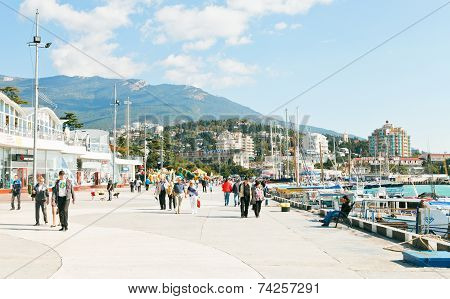 People On Lenin Embankment In Yalta In September