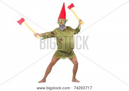 Monster man with axes isolated on white