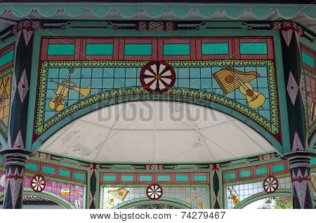 musical instruments on stained glass in Yogyakarta Sultanate Palace