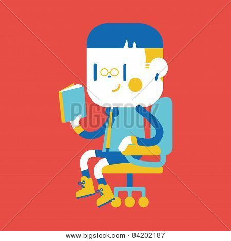 Character Illustration Design. Boy Reading Cartoon,eps