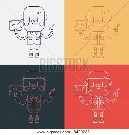 Character Illustration Design. Boy Writing Letter Cartoon,eps