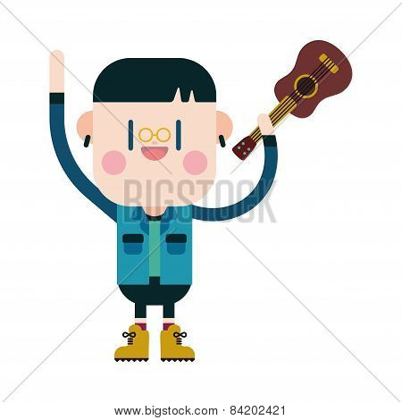Character Illustration Design. Boy Playing Guitar Cartoon,eps