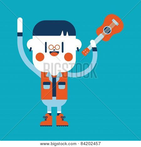 Character Illustration Design. Boy Playing Guitar Cartoon,eps