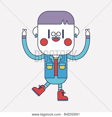 Character Illustration Design. Boy Happy Cartoon,