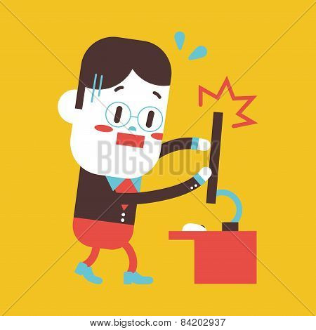 Character Illustration Design. Businessman Broken Computer Cartoon,