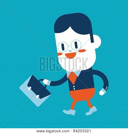 Character Illustration Design. Businessman Going To Work Cartoon,