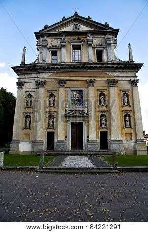 Church  In  The Somma Lombardo Old   Closed Brick Tower Sidewalk   Lombardy