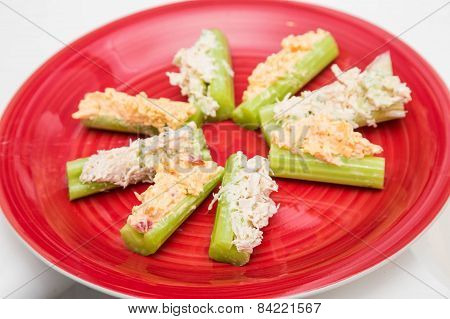 Celery Sticks With Chicken Salad And Pimento Cheese