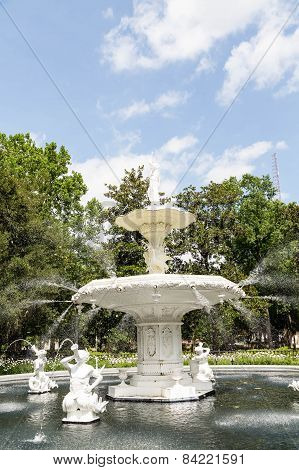 White Stone Fountain In Forsyth Park