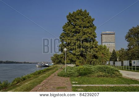 Riverside park in Ruse town along river Danube