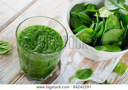 Freshly Squeezed Vegetable Juice  On Wooden Table