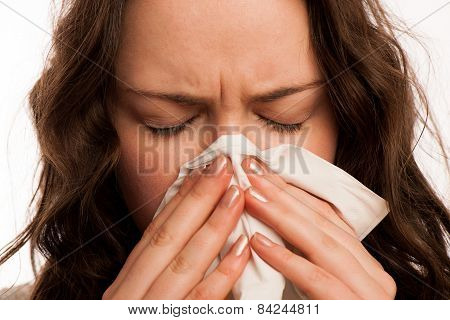 Asian Caucasian Woman With Flu  And Feaver