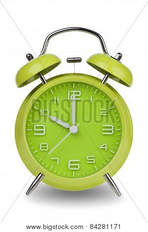 Green Alarm Clock With Hands At 10 Am Or Pm