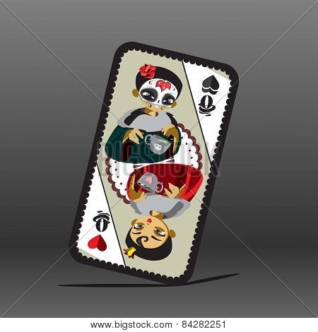 Poker card with queen