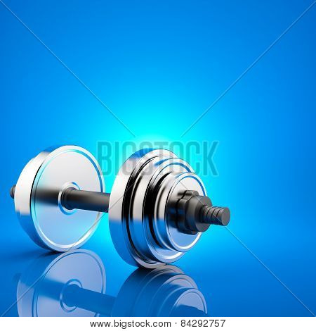 Fitness Exercise Equipment Dumbbell Weights On Blue Background.