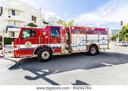 Fire Brigade On Duty In South Beach In Miami