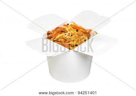 Chinese fast food dish in white paper box