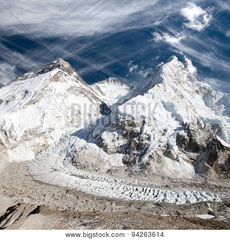 Mount Everest, Lhotse And Nuptse From Pumo Ri Base Camp