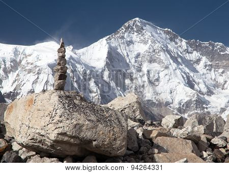 Mount Cho Oyu With Stone Man - Way To Cho Oyu Base Camp