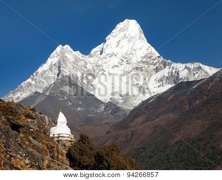 Mount Ama Dablam With Stupa Near Pangboche Village