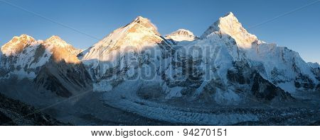 Panoramic View Of Mount Everest, Lhotse And Nuptse