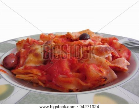Plate Of Home Made Baked Pasta On White Background