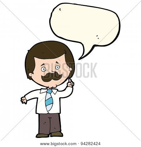 cartoon newsreader man with idea with speech bubble