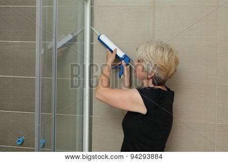 Home Renovation, Shower Cabin Fixing With Silicone