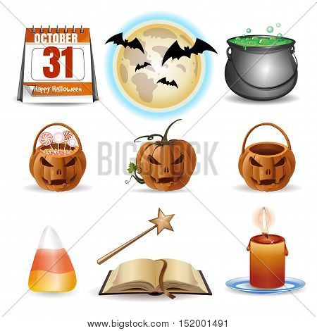 Halloween icons set. Vector colorful cartoon icons isolated on white background
