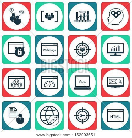 Set Of Seo Icons On Digital Media, Market Research, Report And Other Topics. Editable Vector Illustr