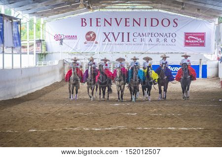 GUADALAJARA MEXICO - SEP 01 : Charras participate at the 23rd International Mariachi & Charros festival in Guadalajara Mexico on September 01 2016.